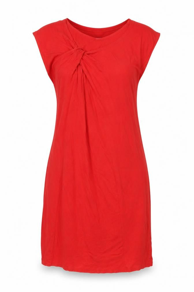 Front view of People Tree Women Red Organic Cotton Shift Dress, size M