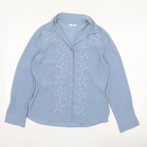 Marks and Spencer Women Blue Embroidered Long Sleeve Blouse UK 12