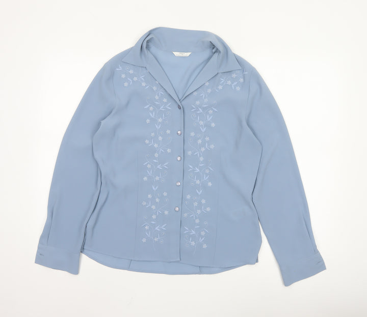 Marks and Spencer Women Blue Embroidered Long Sleeve Blouse UK 12