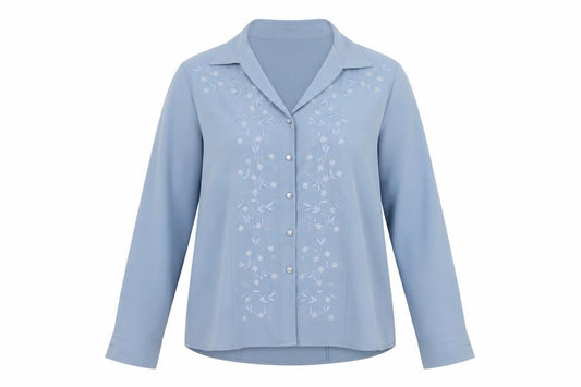 Front view of Marks & Spencer Women Blue Embroidered Long Sleeve Blouse UK 12