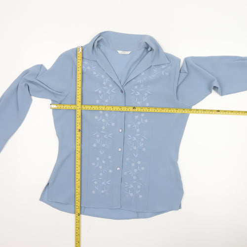 Marks and Spencer Women Blue Embroidered Long Sleeve Blouse UK 12