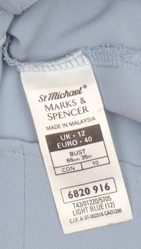 Marks and Spencer Women Blue Embroidered Long Sleeve Blouse UK 12