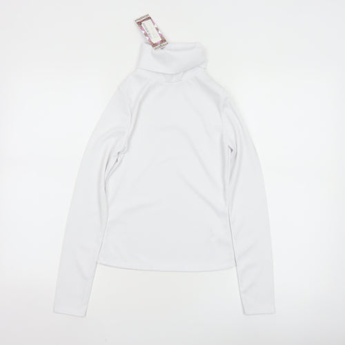 Boohoo Women White Roll Neck Long Sleeve Slim Fit Top Size 8