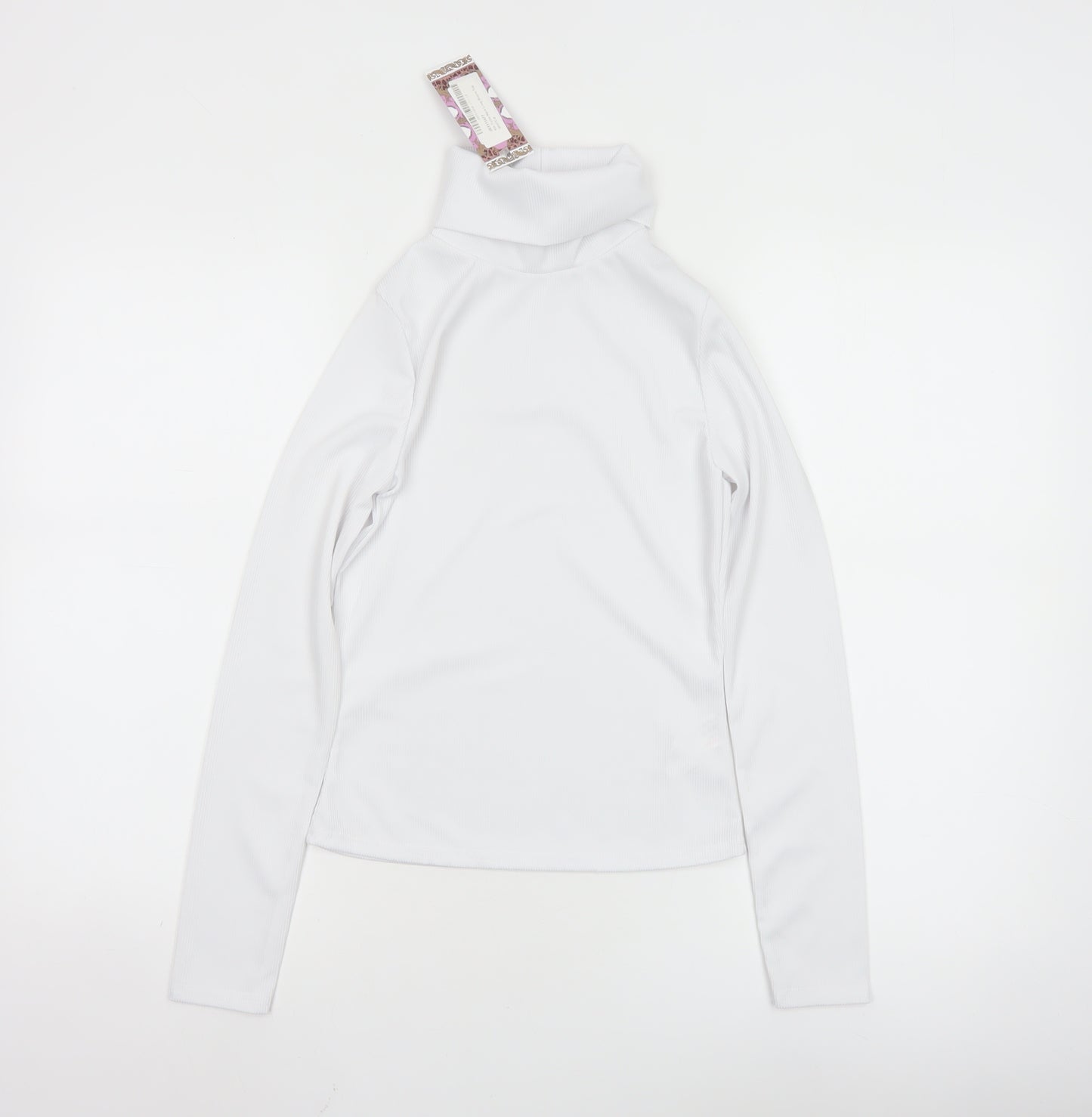 Boohoo Women White Roll Neck Long Sleeve Slim Fit Top Size 8