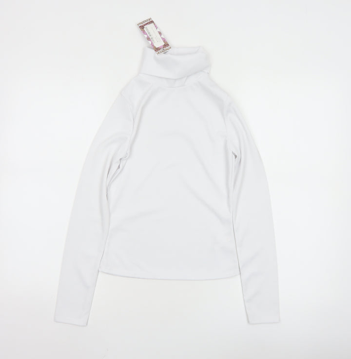 Boohoo Women White Roll Neck Long Sleeve Slim Fit Top Size 8