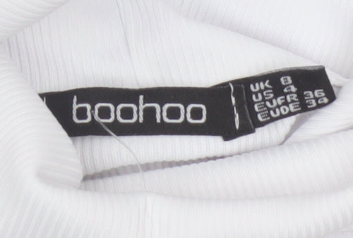 Boohoo Women White Roll Neck Long Sleeve Slim Fit Top Size 8