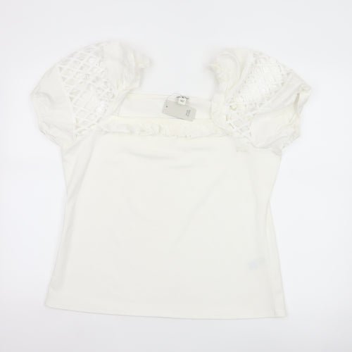 River Island Womens White Size 18 Puff Sleeve Crochet Top