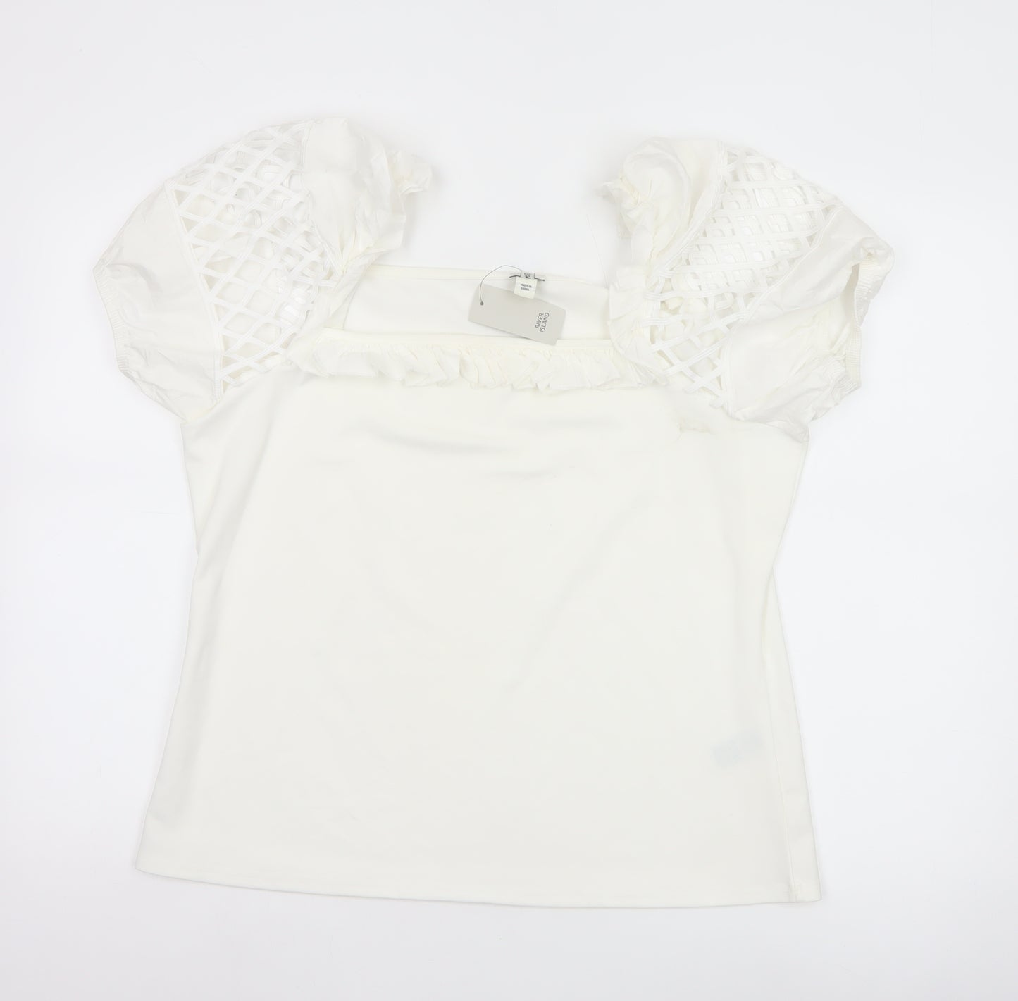 River Island Womens White Size 18 Puff Sleeve Crochet Top