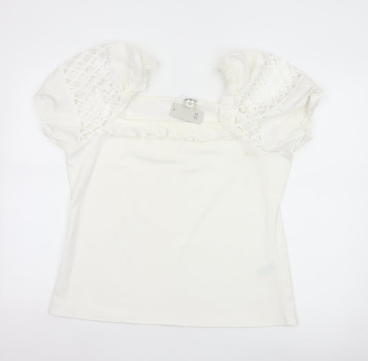 River Island Womens White Size 18 Puff Sleeve Crochet Top