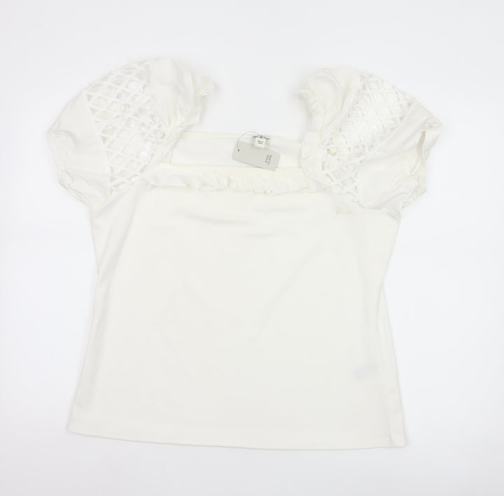 River Island Womens White Size 18 Puff Sleeve Crochet Top