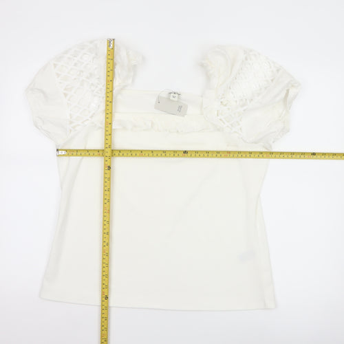 River Island Womens White Size 18 Puff Sleeve Crochet Top