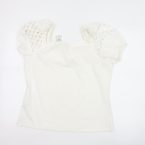 River Island Womens White Size 18 Puff Sleeve Crochet Top