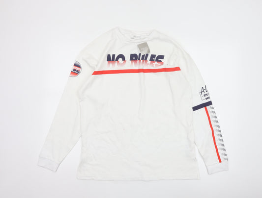 Next Boys White Long Sleeve Graphic T-Shirt 13 Years Casual Cotton Top