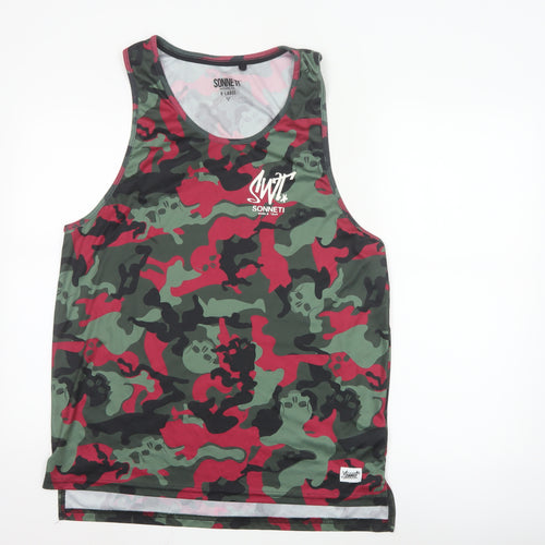 Sonneti Men's Green Red Camouflage Sleeveless Tank Top XL
