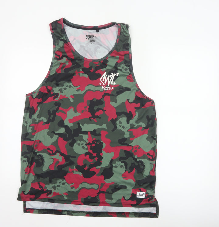 Sonneti Men's Green Red Camouflage Sleeveless Tank Top XL