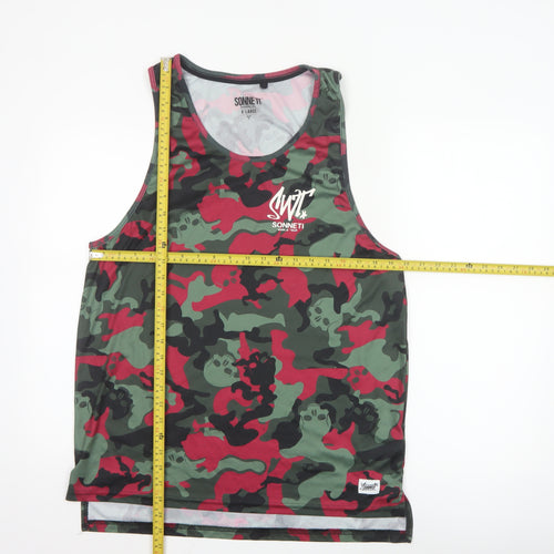 Sonneti Men's Green Red Camouflage Sleeveless Tank Top XL
