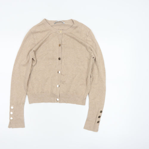Zara Womens Beige Long Sleeve Cardigan with Button Accents Size 12
