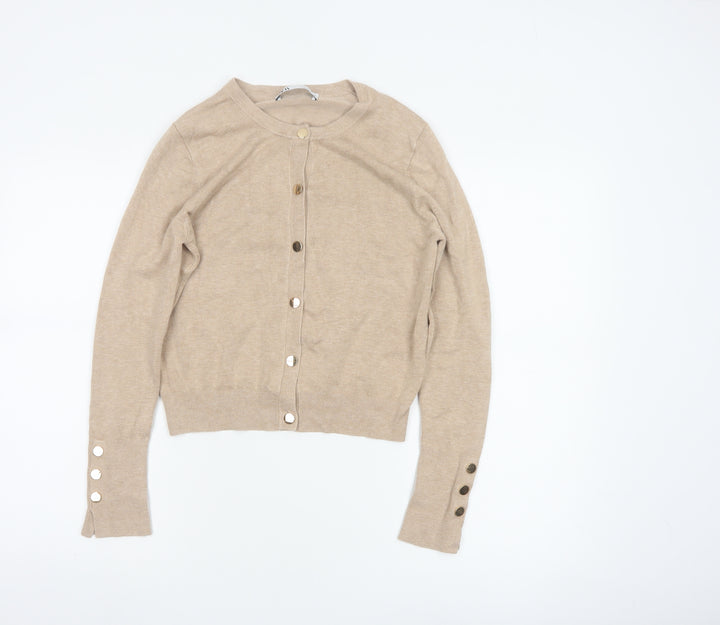 Zara Womens Beige Long Sleeve Cardigan with Button Accents Size 12