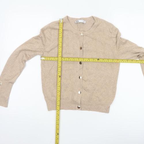 Zara Womens Beige Long Sleeve Cardigan with Button Accents Size 12