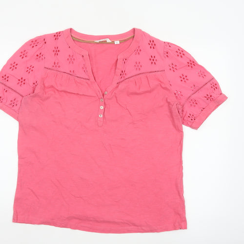 White Stuff Women Pink Henley Tunic Blouse Size 16 Cotton