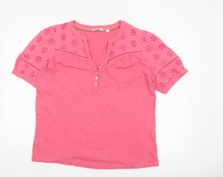 White Stuff Women Pink Henley Tunic Blouse Size 16 Cotton