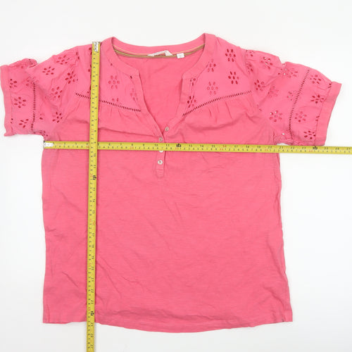 White Stuff Women Pink Henley Tunic Blouse Size 16 Cotton