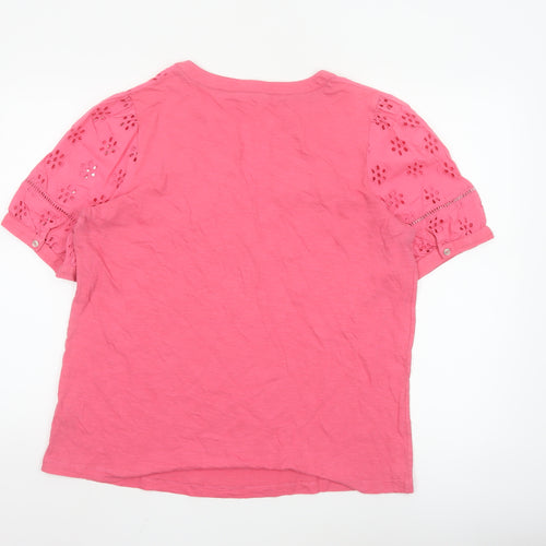 White Stuff Women Pink Henley Tunic Blouse Size 16 Cotton