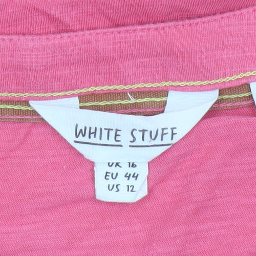White Stuff Women Pink Henley Tunic Blouse Size 16 Cotton