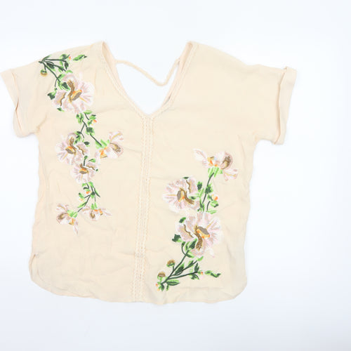 Oasis Women’s Beige Floral Embroidered Tunic Blouse Size 12
