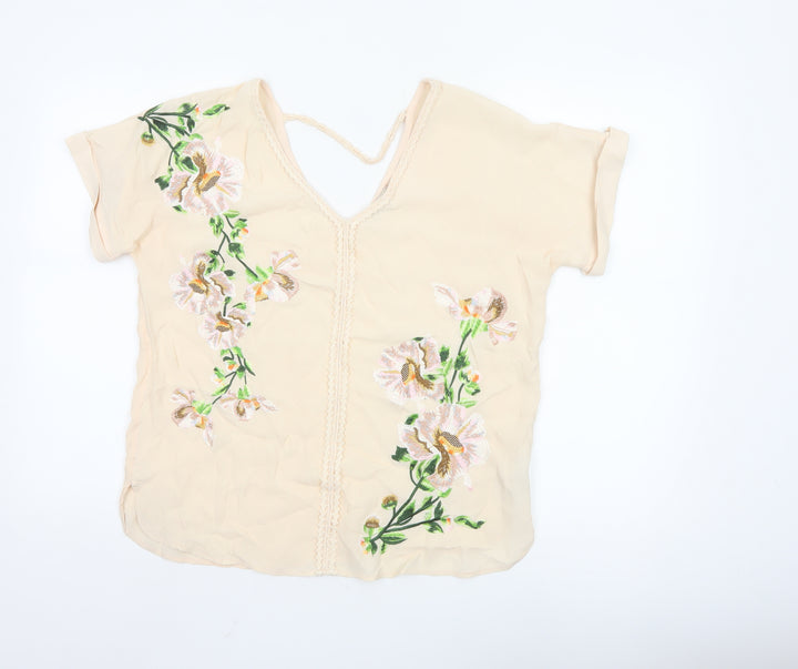 Oasis Women’s Beige Floral Embroidered Tunic Blouse Size 12