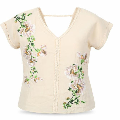 Oasis Women’s Beige Floral Embroidered Tunic Blouse Size 12