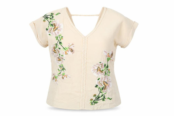 Oasis Women’s Beige Floral Embroidered Tunic Blouse Size 12