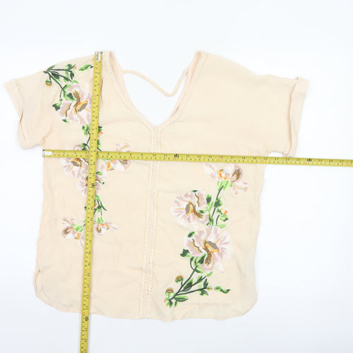 Oasis Women’s Beige Floral Embroidered Tunic Blouse Size 12