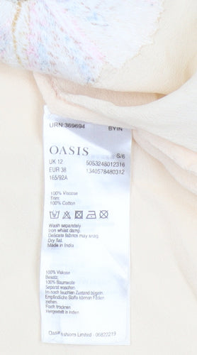 Oasis Women’s Beige Floral Embroidered Tunic Blouse Size 12