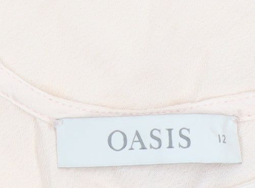 Oasis Women’s Beige Floral Embroidered Tunic Blouse Size 12