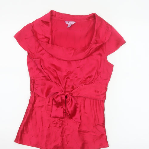 Monsoon Women’s Pink Silk Wrap Blouse UK 10 Short Sleeve Cowl Neck