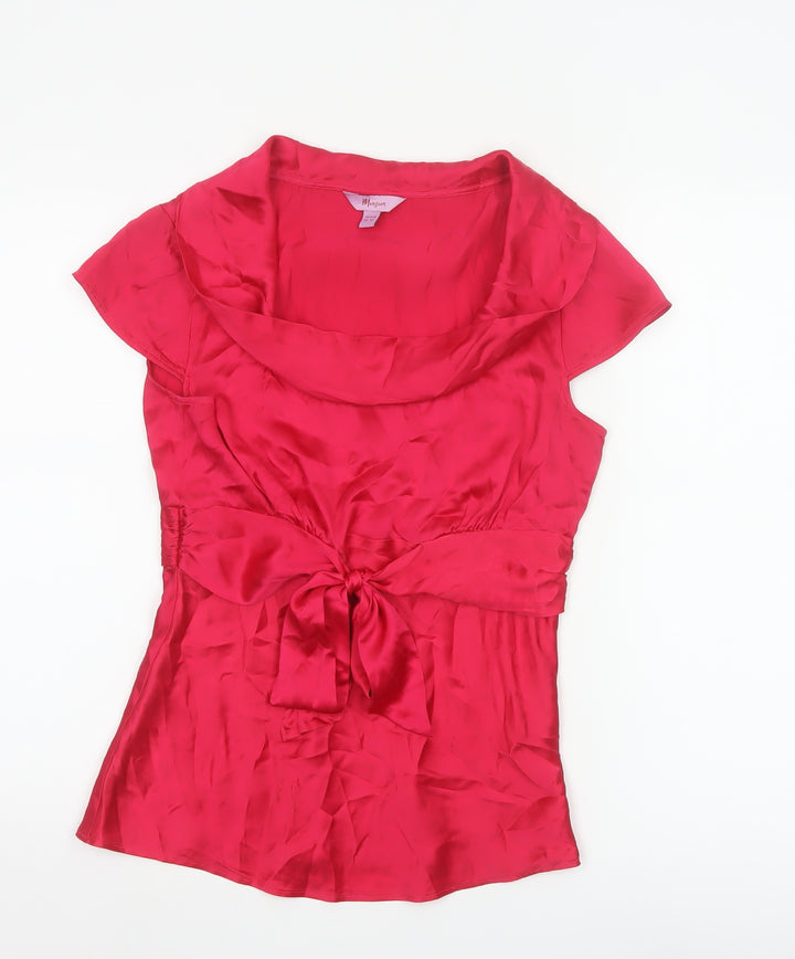 Monsoon Women’s Pink Silk Wrap Blouse UK 10 Short Sleeve Cowl Neck