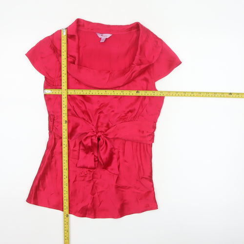 Monsoon Women’s Pink Silk Wrap Blouse UK 10 Short Sleeve Cowl Neck