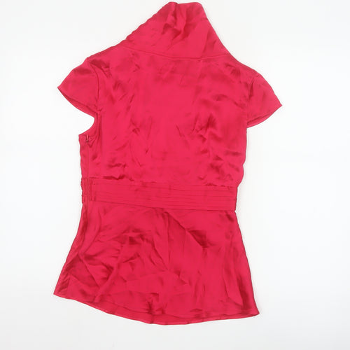 Monsoon Women’s Pink Silk Wrap Blouse UK 10 Short Sleeve Cowl Neck