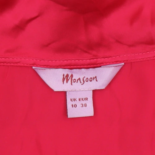 Monsoon Women’s Pink Silk Wrap Blouse UK 10 Short Sleeve Cowl Neck