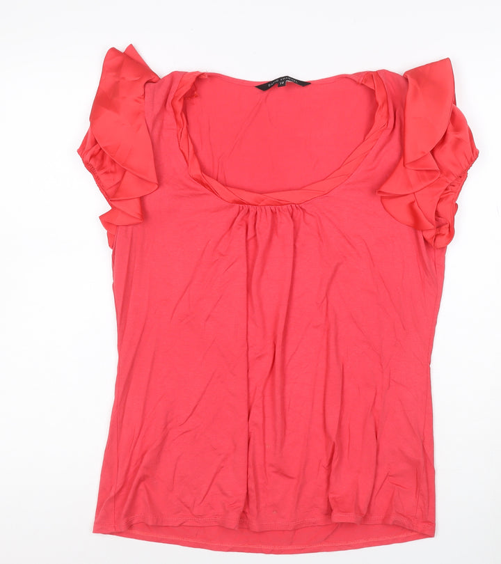 David Emanuel Women Pink Ruffle Short Sleeve Tunic Blouse Size 14