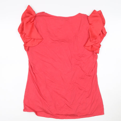 David Emanuel Women Pink Ruffle Short Sleeve Tunic Blouse Size 14