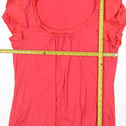 David Emanuel Women Pink Ruffle Short Sleeve Tunic Blouse Size 14