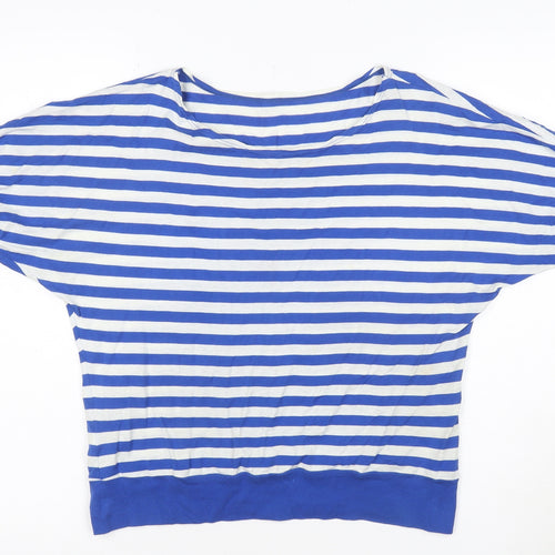 Marks and Spencer Women's Blue Striped Cotton Boat Neck T-Shirt Size 14