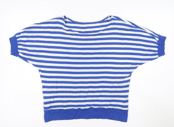 Marks and Spencer Women's Blue Striped Cotton Boat Neck T-Shirt Size 14