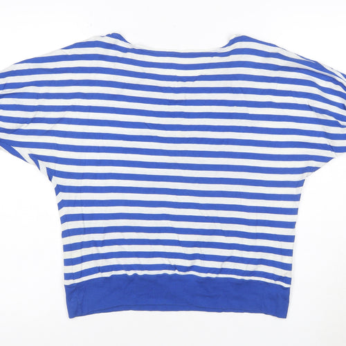 Marks and Spencer Women's Blue Striped Cotton Boat Neck T-Shirt Size 14