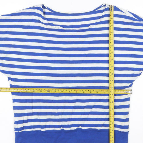 Marks and Spencer Women's Blue Striped Cotton Boat Neck T-Shirt Size 14