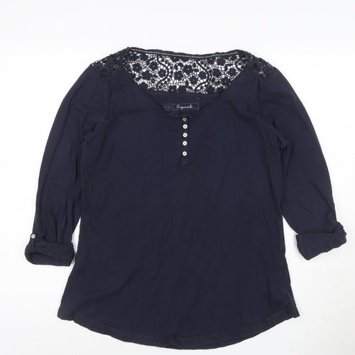 Fat Face Women's Blue Crochet Tunic Blouse Size 16 Cotton
