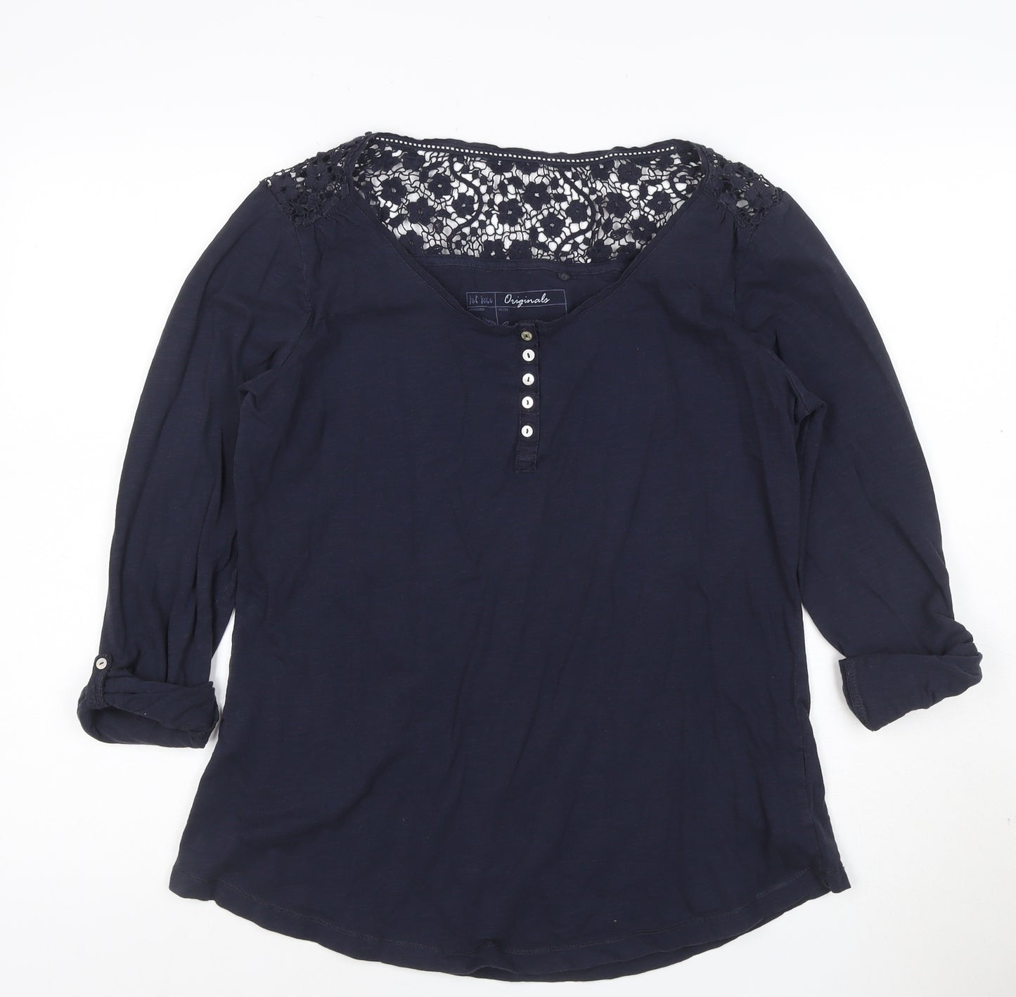 Fat Face Women's Blue Crochet Tunic Blouse Size 16 Cotton