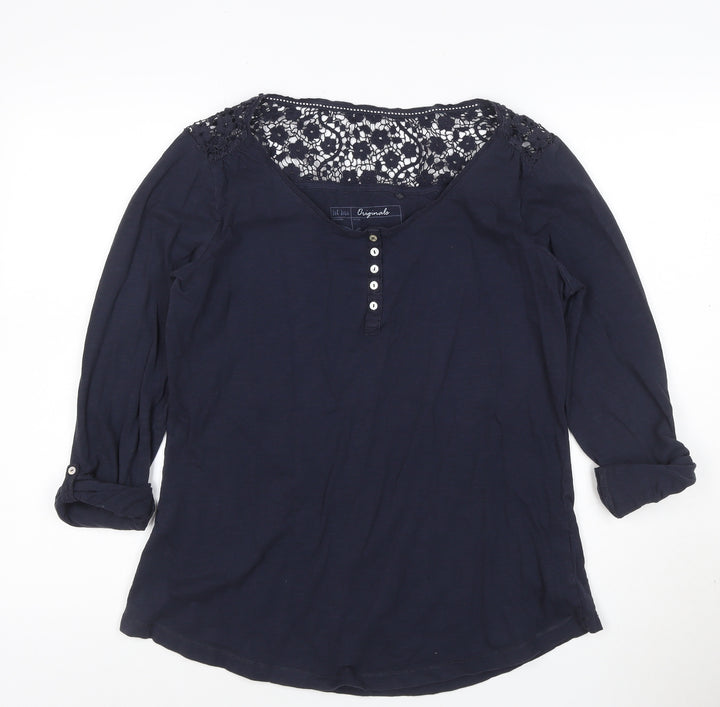 Fat Face Women's Blue Crochet Tunic Blouse Size 16 Cotton